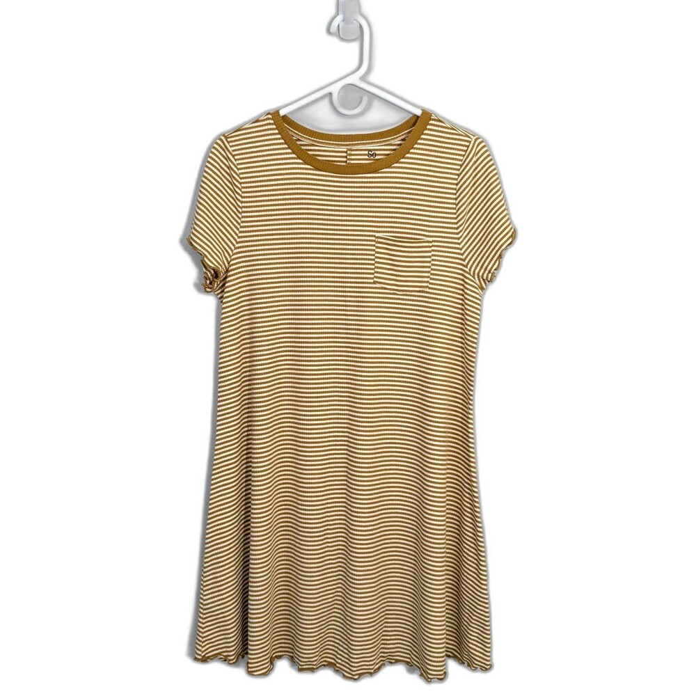 Women's Large Summer Dress Yellow Mustard Striped SO Tshirt dress